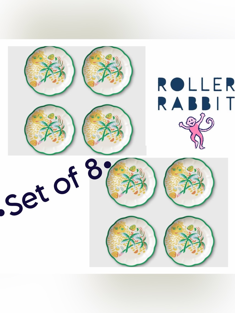 Roller Rabbit x Target Vacation Melamine Salad 9 in. Plates •Set of 8•